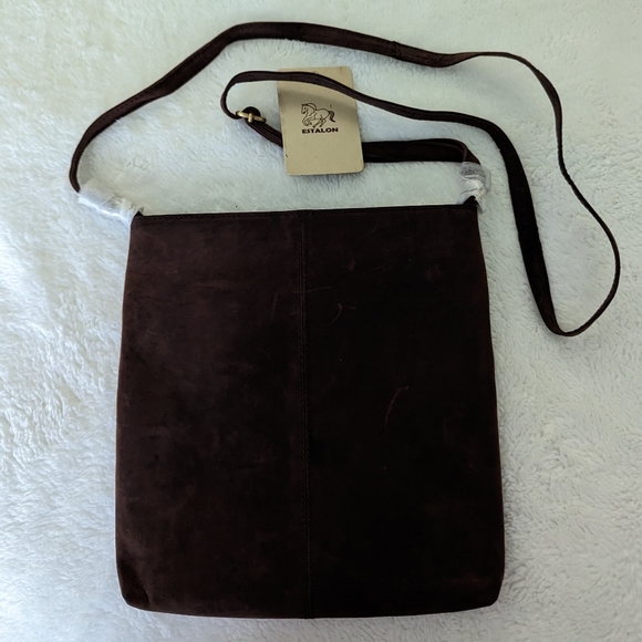 NWT Estalon Dark Brown Distressed Leather Crossbody Bag Purse - Picture 9 of 9